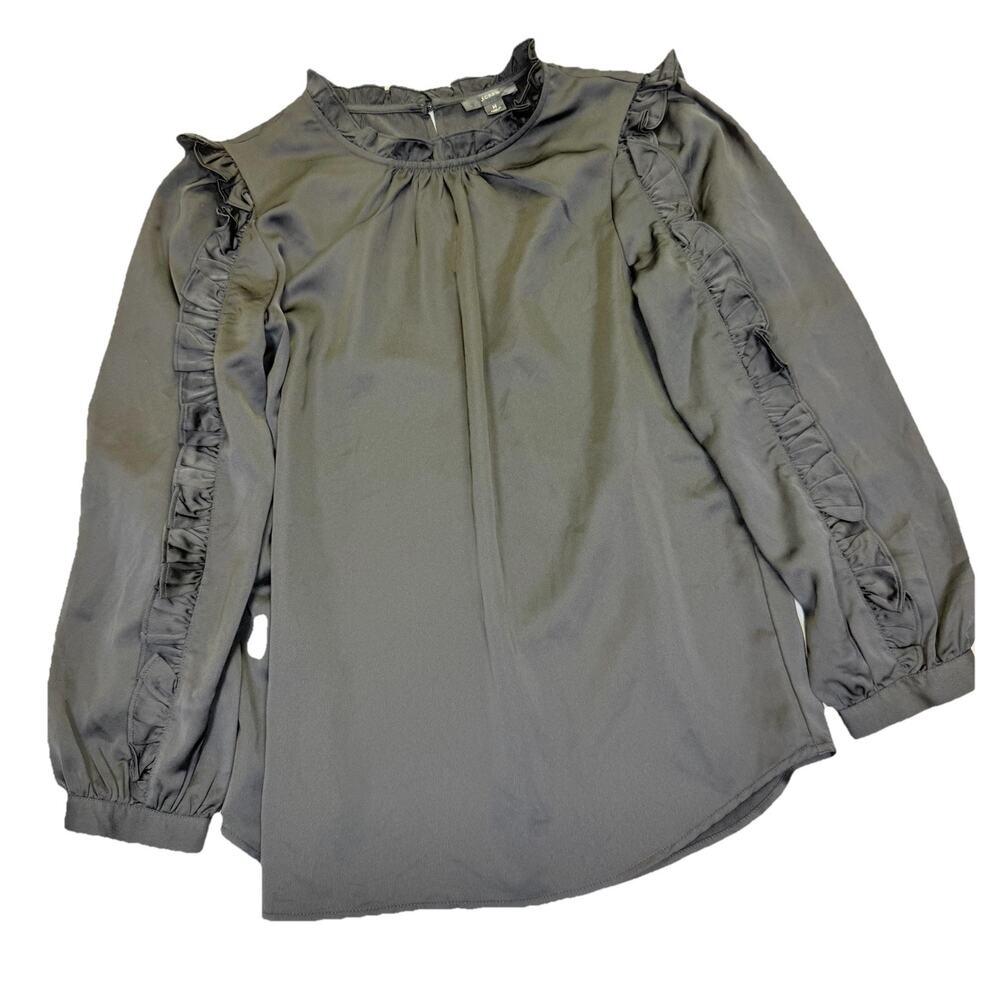 J Crew Ruffle Blouse Women’s Sz M Satin Crepe Long Sleeve